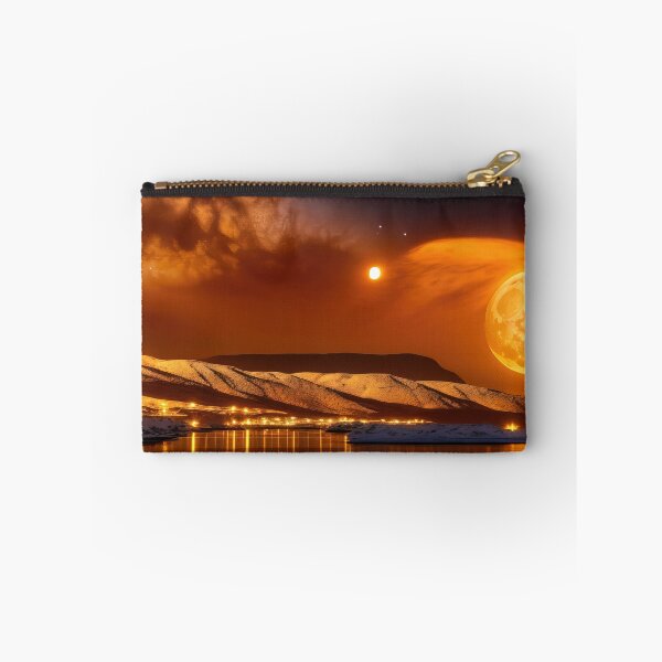 Item preview, Golden Moon and Distant Sun Over Fantasy Dune Coastline Under an Impressive Galaxy Night Sky designed and sold by SunnyMcKenzie.