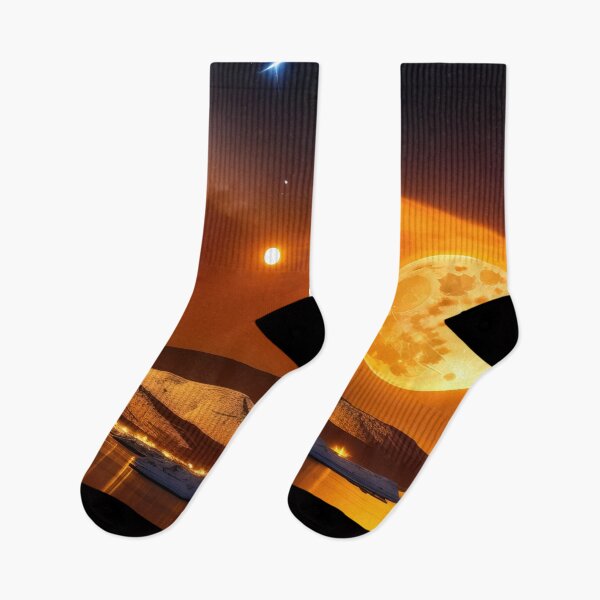 Item preview, Golden Moon and Distant Sun Over Fantasy Dune Coastline Under an Impressive Galaxy Night Sky designed and sold by SunnyMcKenzie.