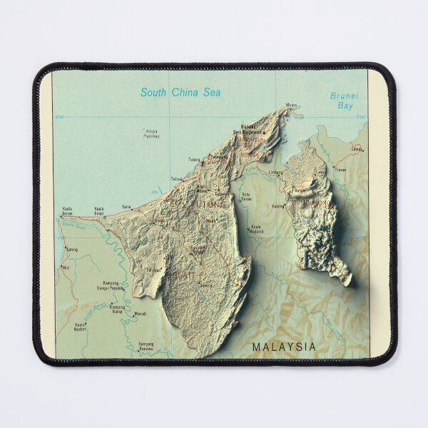 Item preview, 1935 Brunei Shaded Relief Map 3D digitally-rendered designed and sold by ThinkAboutMaps.