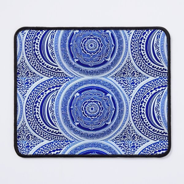 Item preview, Blue and white mandala swirl linograph folk art designed and sold by Earth Nature Creations.