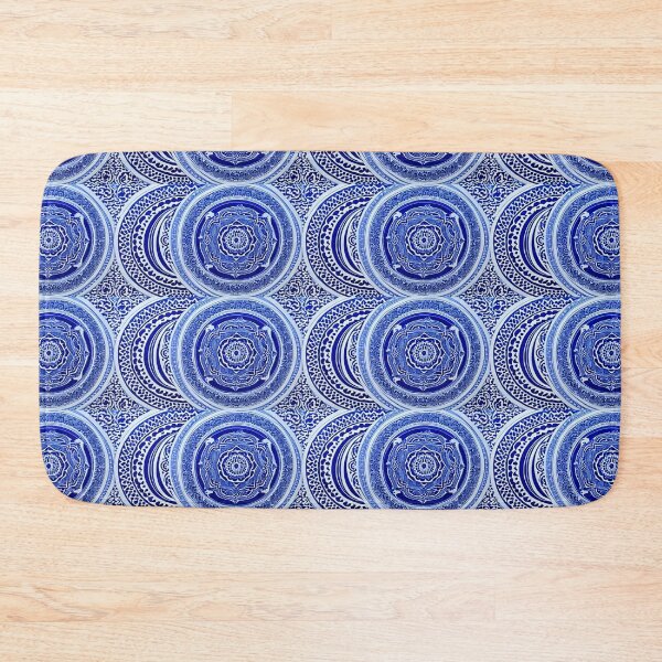 Item preview, Blue and white mandala swirl linograph folk art designed and sold by Earth Nature Creations.