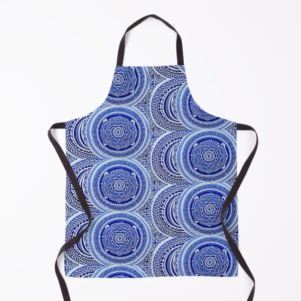 Item preview, Blue and white mandala swirl linograph folk art designed and sold by Earth Nature Creations.