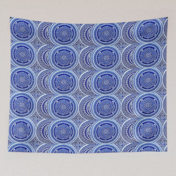 Item preview, Blue and white mandala swirl linograph folk art designed and sold by Earth Nature Creations.