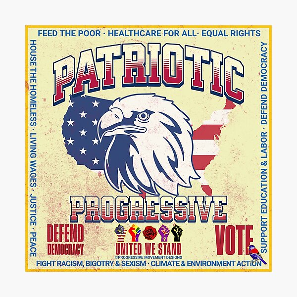 Item preview, PMD00912 Progressive Movement Designs vintage patriotic American eagle design shows you support democracy progressive goals for Progressives Democrats Independents Liberals designed and sold by ProgressiveLeft.