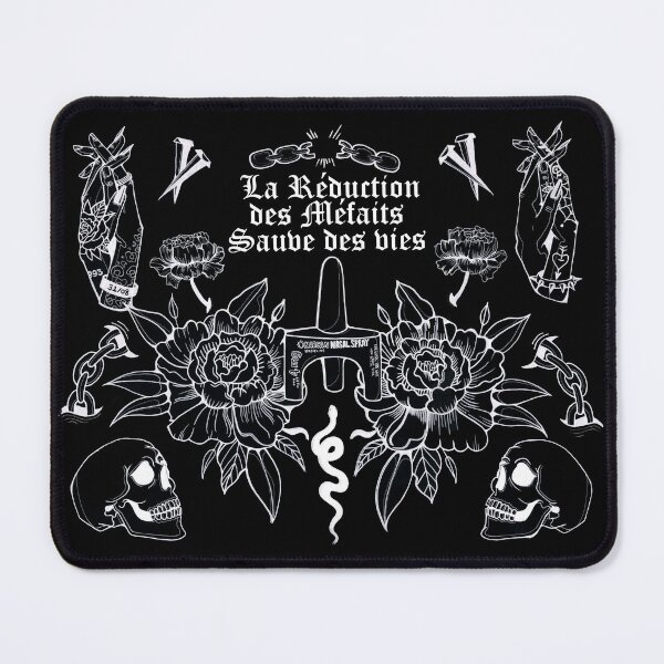 Item preview, Harm reduction saves lives, drawing by Mélodie Talbot - Black background designed and sold by AQPSUD.