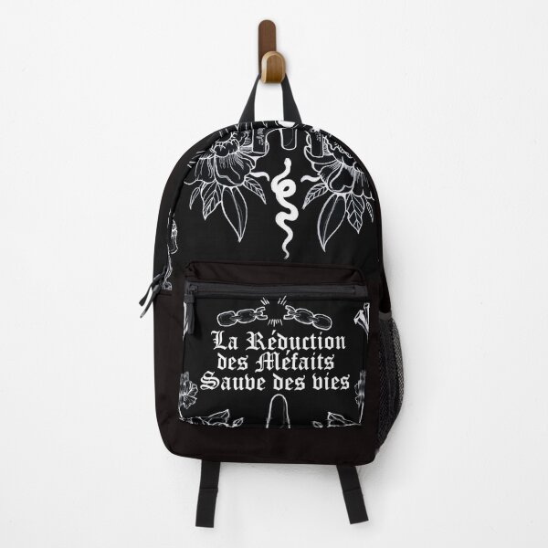 Item preview, Harm reduction saves lives, drawing by Mélodie Talbot - Black background designed and sold by AQPSUD.