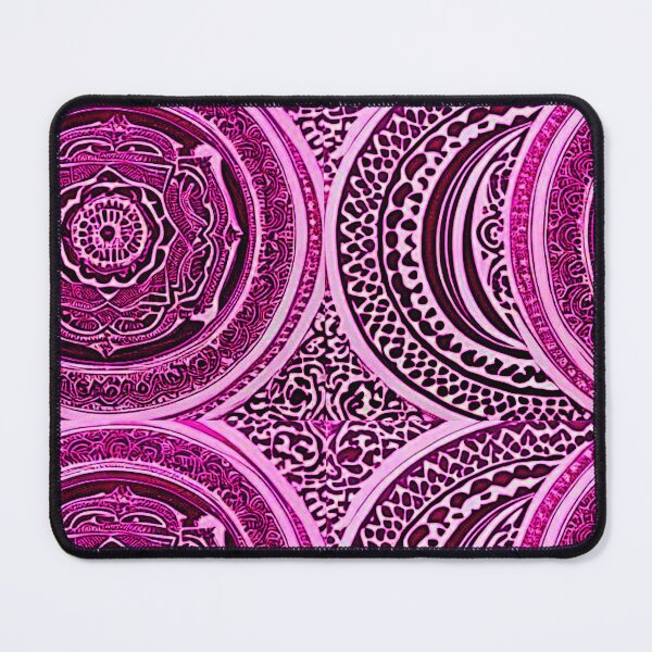 Item preview, Pink and white mandala swirl linograph folk art designed and sold by Earth Nature Creations.
