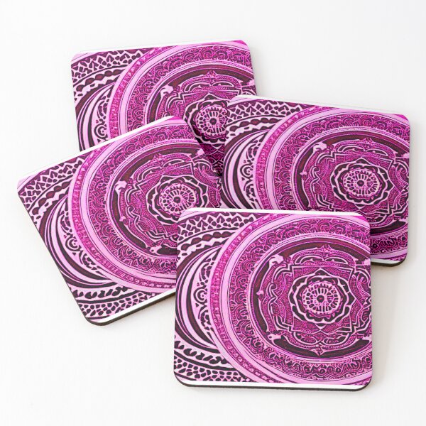 Item preview, Pink and white mandala swirl linograph folk art designed and sold by Earth Nature Creations.