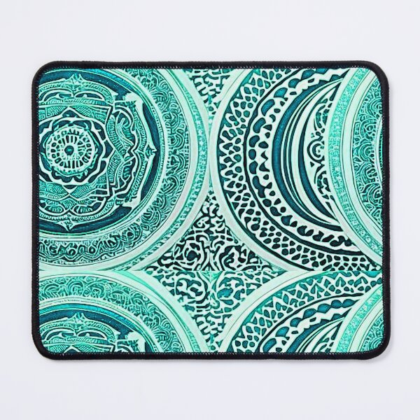 Item preview, Teal and white mandala swirl linograph folk art designed and sold by Earth Nature Creations.