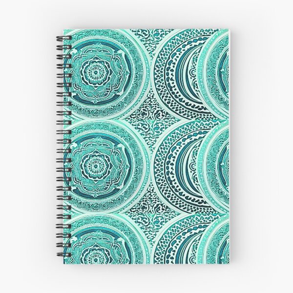 Item preview, Teal and white mandala swirl linograph folk art designed and sold by Earth Nature Creations.