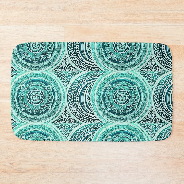 Item preview, Teal and white mandala swirl linograph folk art designed and sold by Earth Nature Creations.