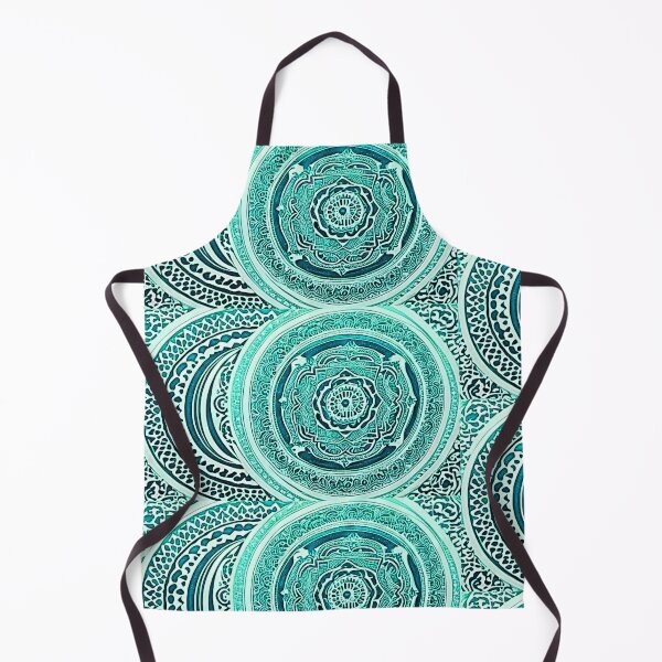 Item preview, Teal and white mandala swirl linograph folk art designed and sold by Earth Nature Creations.