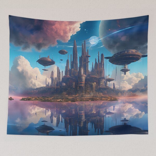 Item preview, Celestial City: A Surreal Landscape of Futuristic Architecture and Lights Reflected in the Waters designed and sold by InsaneLEDP.