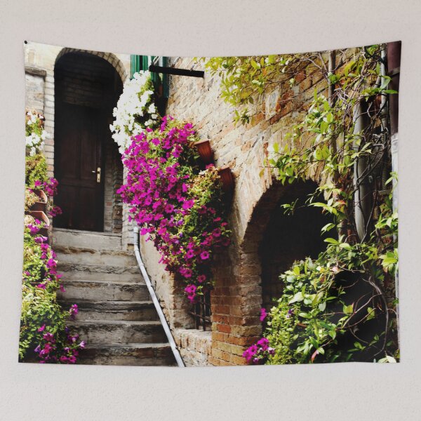 Item preview, Italian stone house full of colorful flowers designed and sold by Michaelerch.