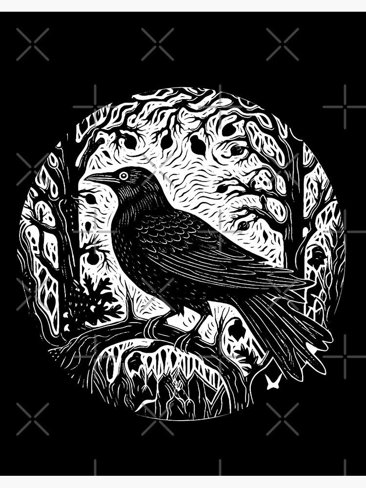 Raven Linocut Print
