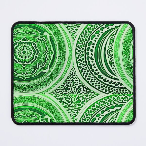 Item preview, Green and white mandala swirl linograph folk art designed and sold by Earth Nature Creations.