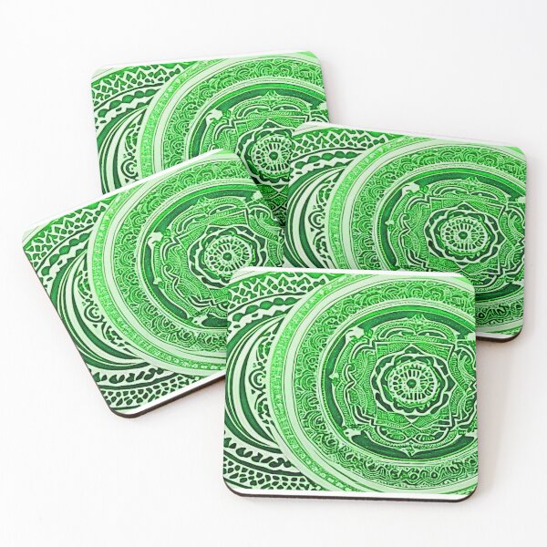 Item preview, Green and white mandala swirl linograph folk art designed and sold by Earth Nature Creations.
