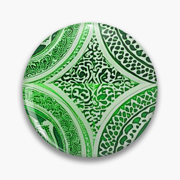 Item preview, Green and white mandala swirl linograph folk art designed and sold by Earth Nature Creations.