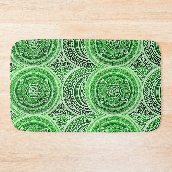 Item preview, Green and white mandala swirl linograph folk art designed and sold by Earth Nature Creations.