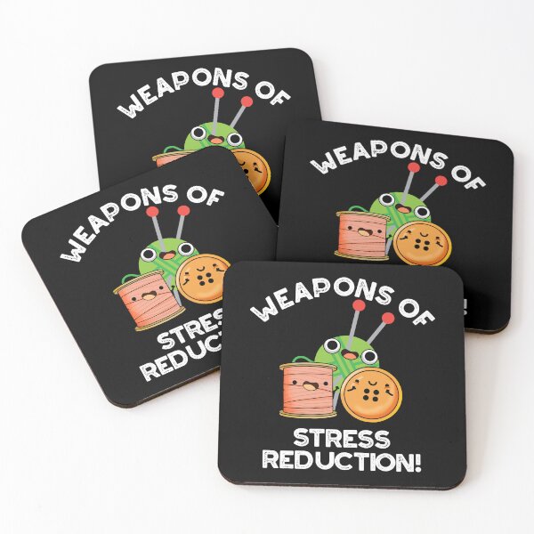 Item preview, Weapons Of Stress Reduction Funny Knitting Puns (Dark BG) designed and sold by punnybone.
