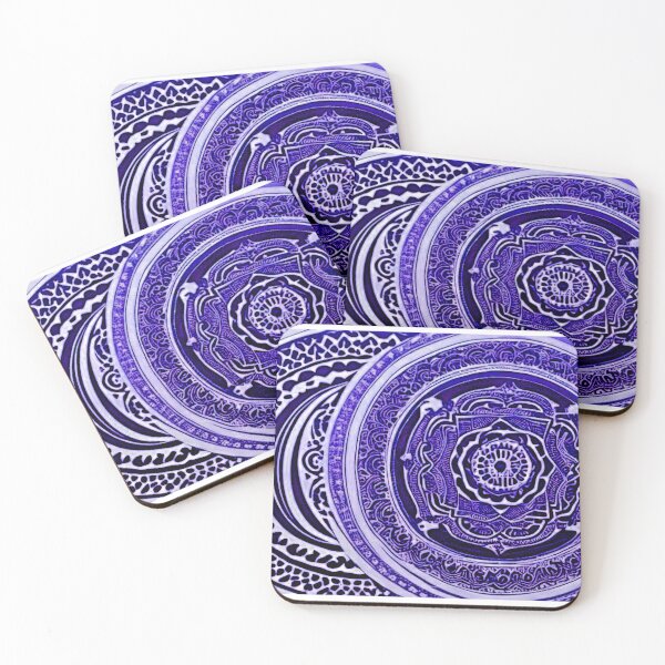 Item preview, Purple and white mandala swirl linograph folk art designed and sold by Earth Nature Creations.
