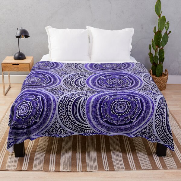 Item preview, Purple and white mandala swirl linograph folk art designed and sold by Earth Nature Creations.