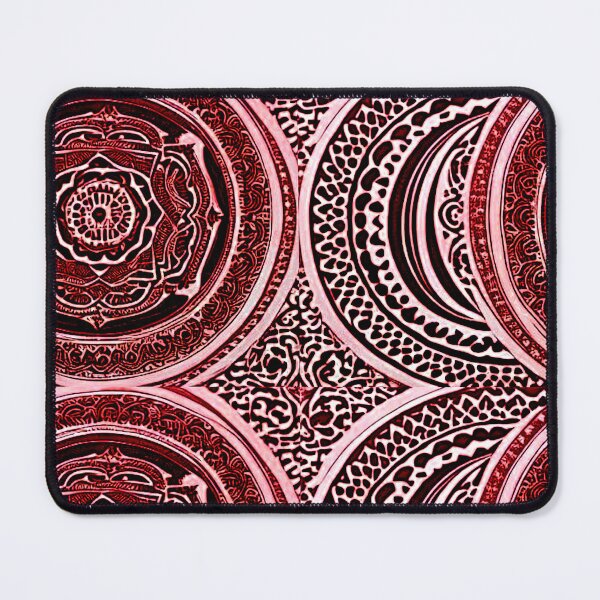 Item preview, Red and white mandala swirl linograph folk art designed and sold by Earth Nature Creations.