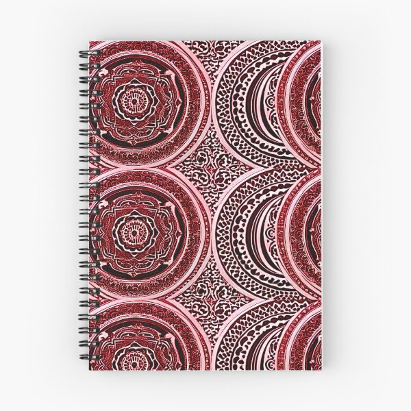 Item preview, Red and white mandala swirl linograph folk art designed and sold by Earth Nature Creations.