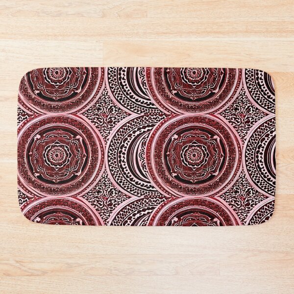 Item preview, Red and white mandala swirl linograph folk art designed and sold by Earth Nature Creations.