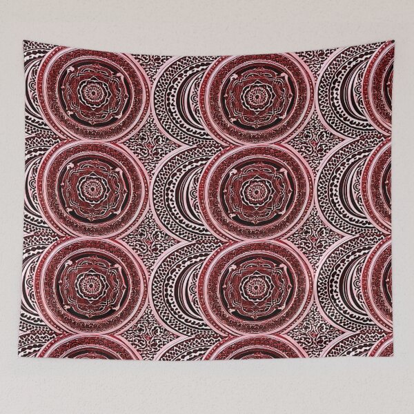 Item preview, Red and white mandala swirl linograph folk art designed and sold by Earth Nature Creations.
