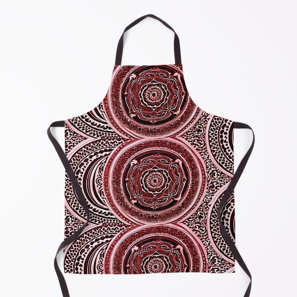 Item preview, Red and white mandala swirl linograph folk art designed and sold by Earth Nature Creations.