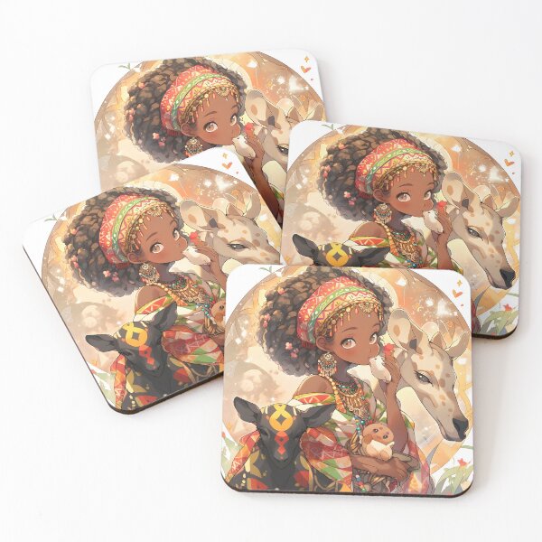 Item preview, Wild Harmony - African Woman with Animal Companions - Charming Anime Illustration designed and sold by Newborninfant.