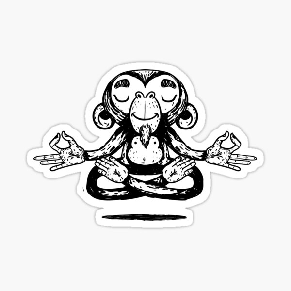 A monkey is meditating while listening to music. Sticker for Sale by DAEWI  PARK