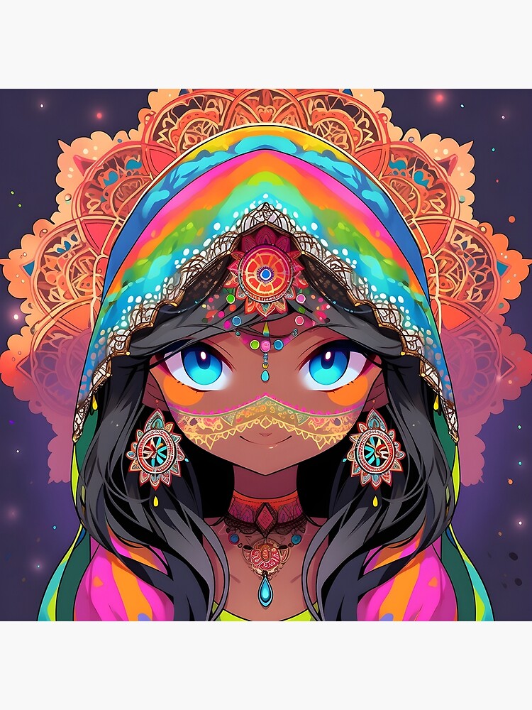 Premium AI Image | Hand drawn colorful cute girl psychedelic anime