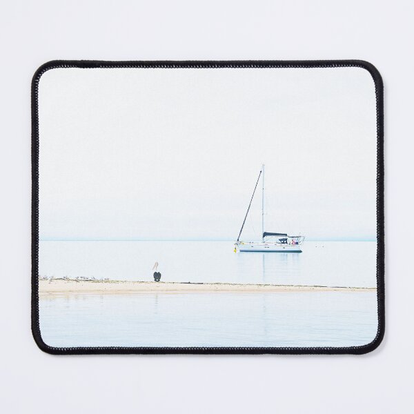 Item preview, Sailing Boat, pelican and seagulls, Bongaree Beach, Bribie Island, Queensland designed and sold by Liza Clements Photographic.