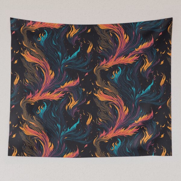 Item preview, Neon Flame Batik: Futuristic Chromatic Waves on Black Background designed and sold by cocomikozza.