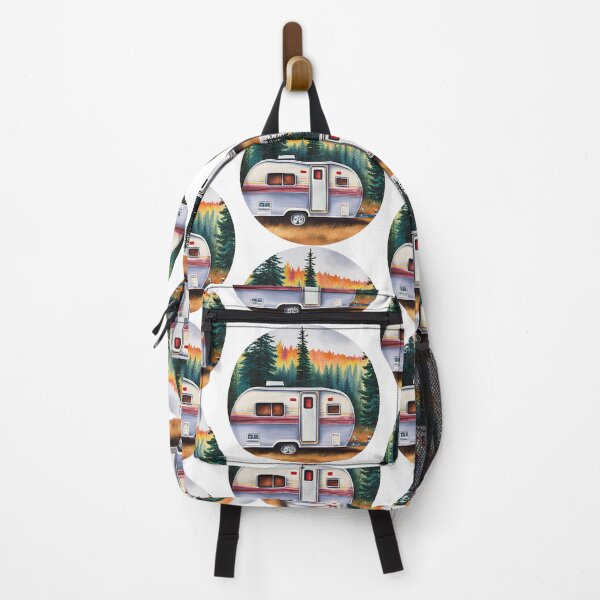 Item preview, Little vintage travel trailer in the mountains cartoon art print designed and sold by bensclassicstuf.
