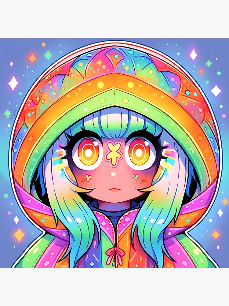 Odd mandala girl in rainbow color hooded sweater Sticker for Sale