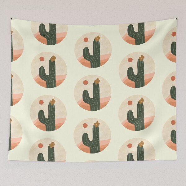 Item preview, Minimalist Boho desert flowering cactus round sticker designed and sold by DozyJov.