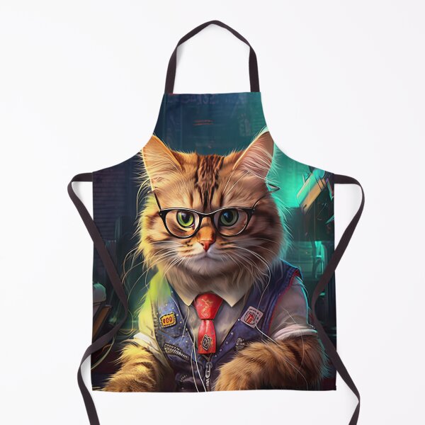Item preview, A nerdy cat wearing goggles wearing a jeans vest with a tie next to a computer keyboard,cat, animals, cap, cartoon, beautiful, cute, personification, kittencat, kittenkitty designed and sold by Hermossa-Art.