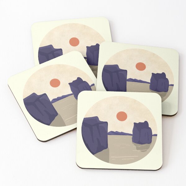 Item preview, Minimalist sky and sea over rock formations round sticker designed and sold by DozyJov.
