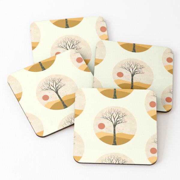 Item preview, Minimalist boho tree with falling petals on a desert sticker designed and sold by DozyJov.