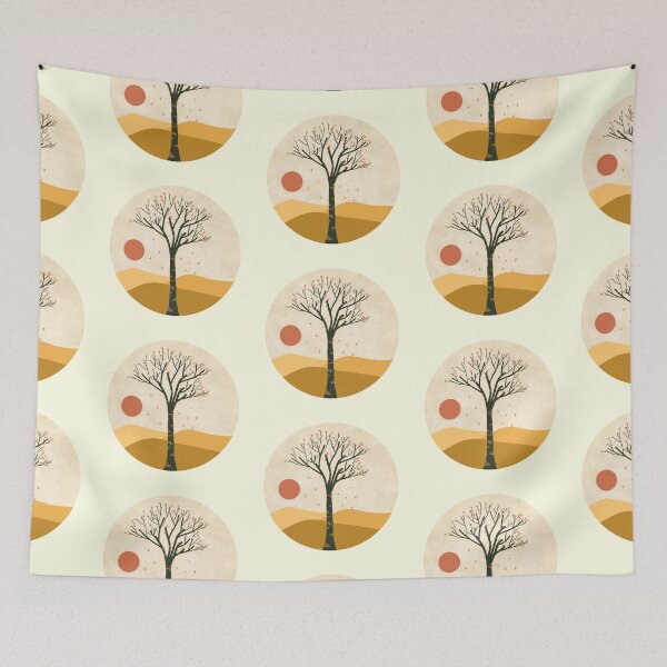 Item preview, Minimalist boho tree with falling petals on a desert sticker designed and sold by DozyJov.