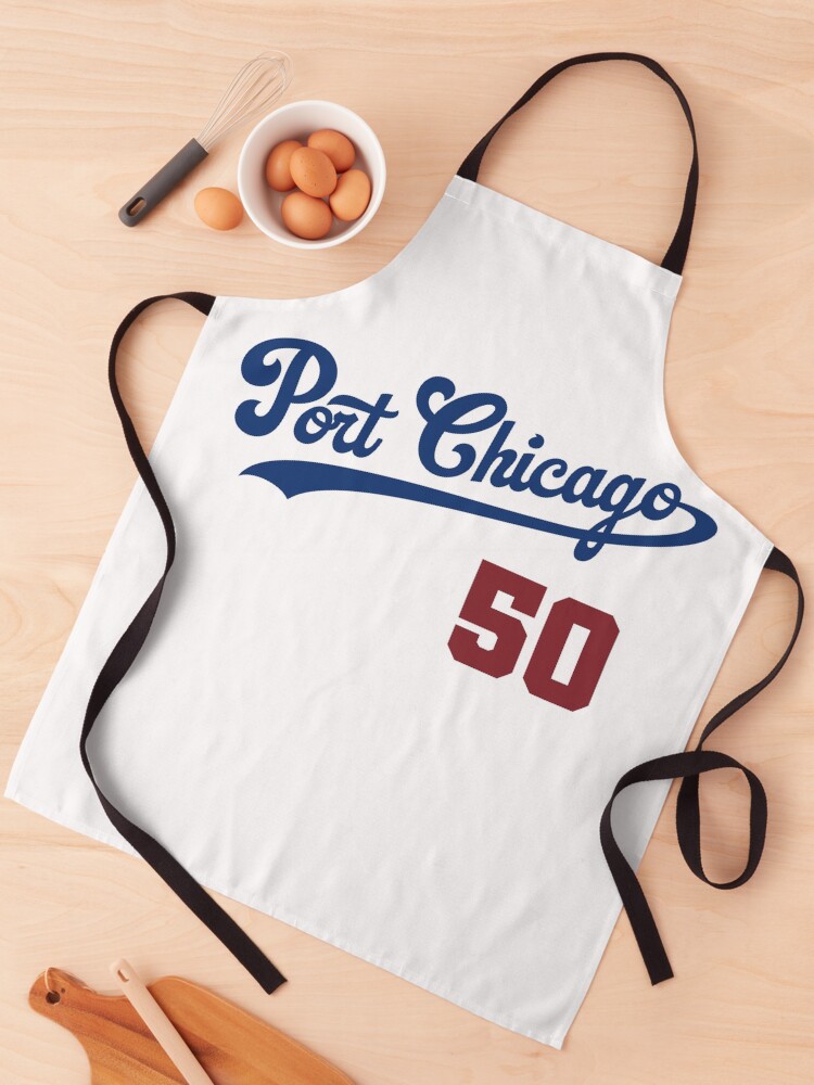 Thumbnail 1 of 6, Apron, Port Chicago 50 Graphic (Royal Blue/Red) designed and sold by PortChicago.