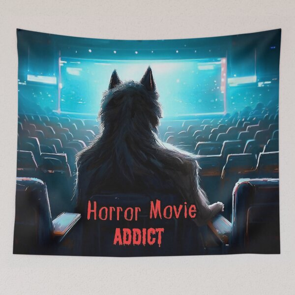 Item preview, Horror movie addict werewolf in cinema hall designed and sold by TomFrontierArt.