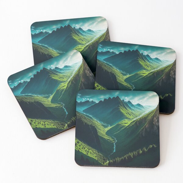 Item preview, A Bird's Eye View of a Mountain Range Surrounded by Lush Green Forests, Ai Generated Art designed and sold by AiGens.