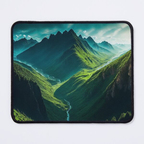 Item preview, A Bird's Eye View of a Mountain Range Surrounded by Lush Green Forests, Ai Generated Art designed and sold by AiGens.