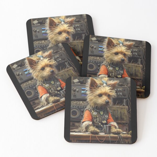 Item preview, A cockerspeniel DJ dog hears music and drinks coffee,puppy, cub, dog, animals, cap, cartoon, beautiful, cute, personification, kitten,musical designed and sold by Hermossa-Art.