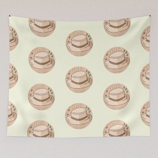 Item preview, Minimalist beige travel hat with travel quote round sticker designed and sold by DozyJov.