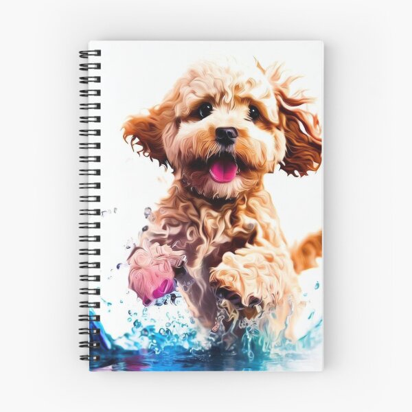 Aperçu de l'œuvre Cavapoo / Cockapoo jouant dans l'eau créée et vendue par Hello Llama.